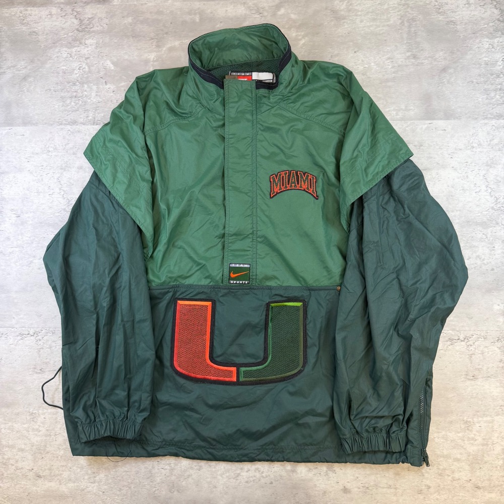 Vintage Nike Miami Hurricanes Quarter Zip Windbreaker Green Mens XL F5-12-04-NAC